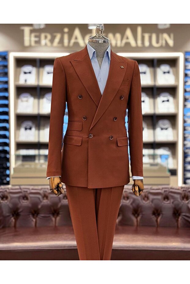 Italian Style Double-Breasted Jacket Trousers Men's Suit Tile T11094