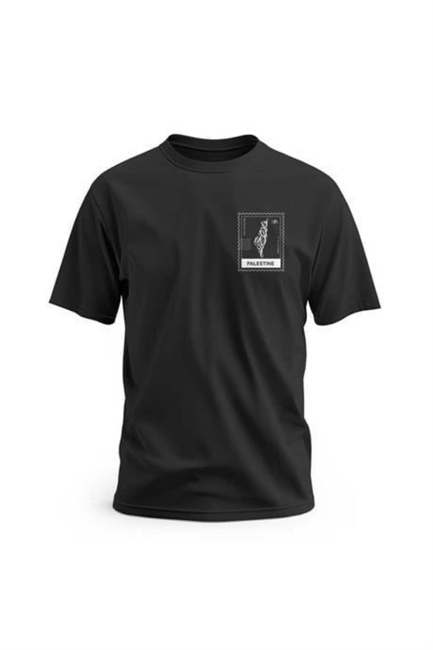 T-Shirt, Short Sleeve Side Small Palestine Post Written Digital Printed Cotton Comfortable T-Shirt