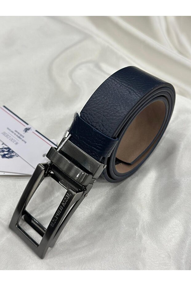 Us Polo Assn. Men's Genuine Leather Navy Blue Belt