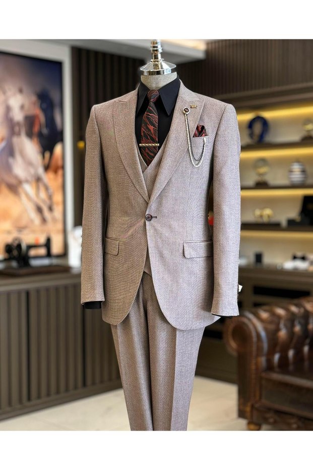 Italian Style Jacket Vest Pants Suit Burgundy T12561