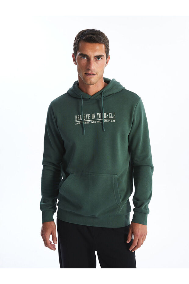 Lcwk Uzun Kollu Baskılı Erkek Kalın Hoodie - 1