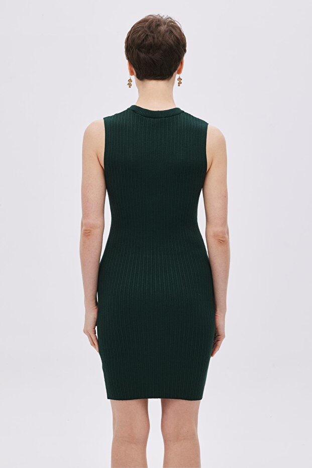 Yeşil Fitilli Mini Triko Elbise - 7