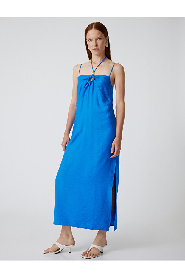 X Şahika Ercümen - Strappy Viscose Long Dress with Ring Detail and Slit