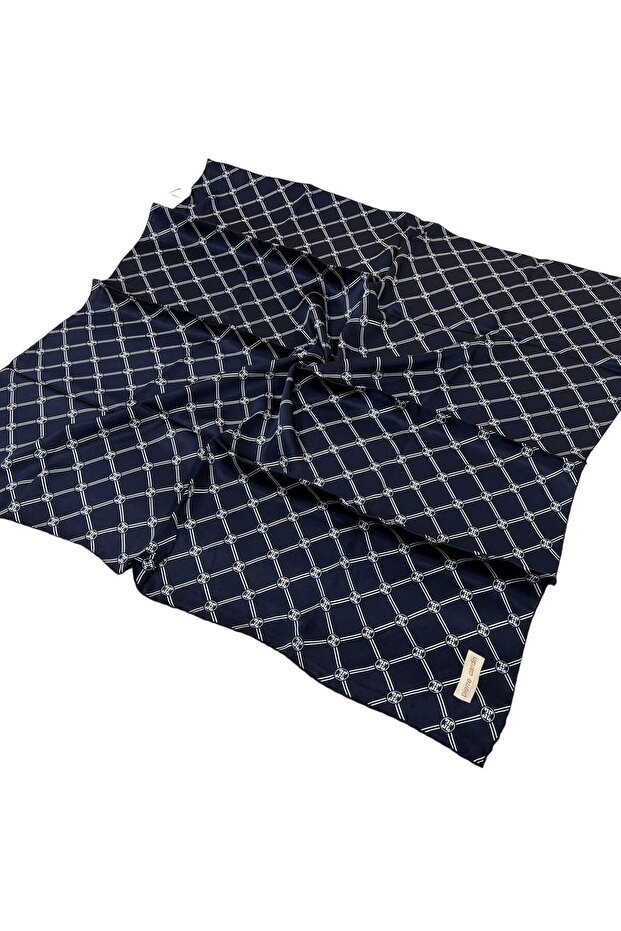 Silk Scarf - 8902230-322 Navy Blue White Sura