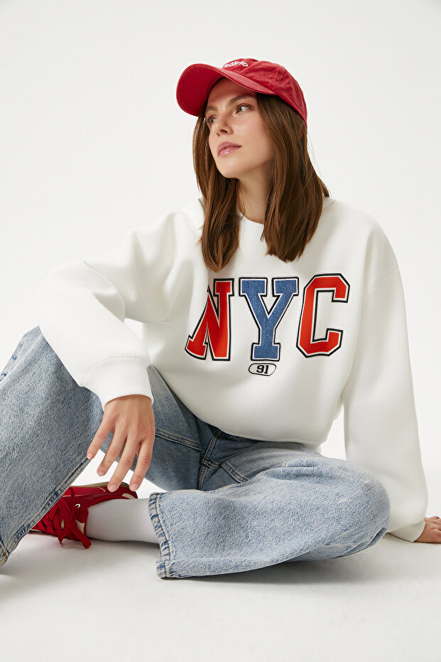 Kadın Cool Ekru Turuncu Şardonlu  Sweatshirt - 6