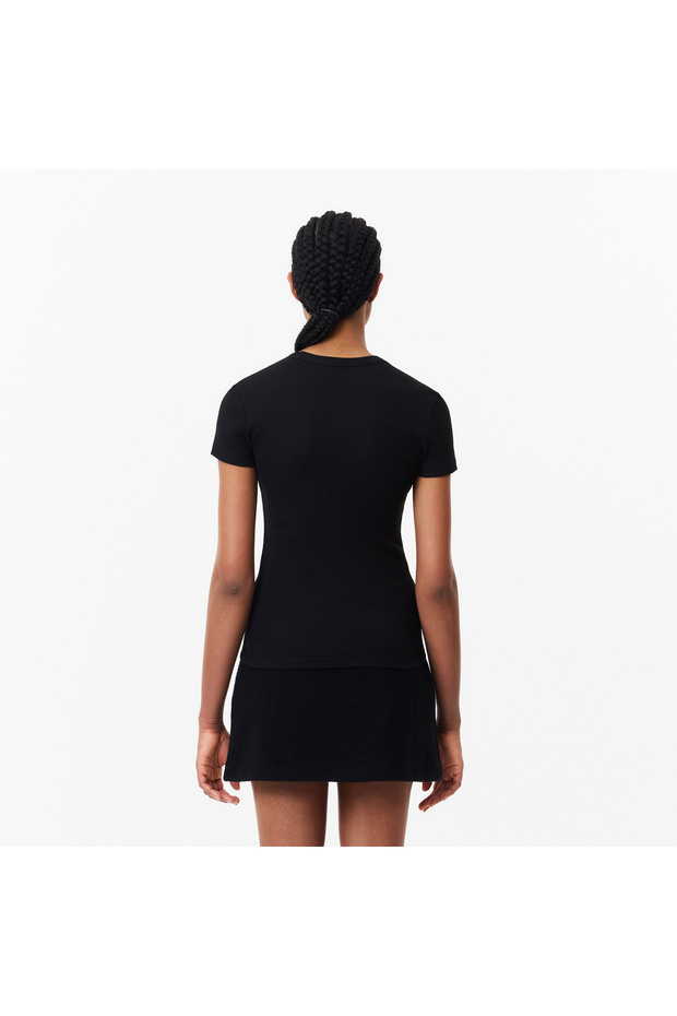 Kadın Slim Fit Bisiklet Yaka Siyah T-Shirt - 3