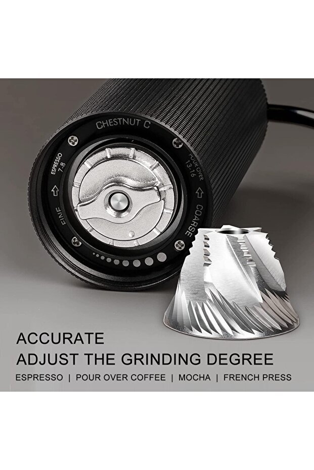 Chestnut C3 Manual Coffee Grinder 2022 New Version S2C Stainless Steel Conical Burr Capacity 20g Adjustable Setting High-Precision Double Bearing Positioning,Matte Black
