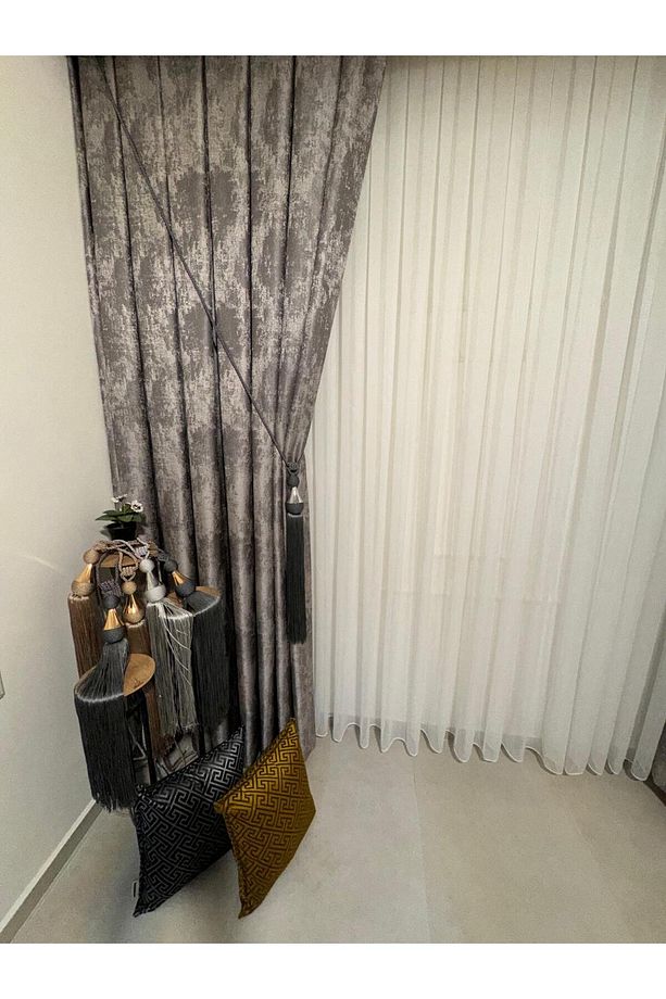 Nivemeshome Pera Antrasit 1/3 Sık Pileli Fon Perde Apm - 5
