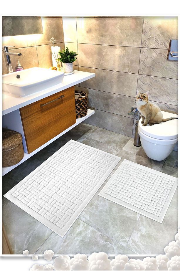 Pamuk Dokuma Banyo Paspas Seti, Banyo Halısı Domino 2 Li Set 60x100 - 60x50 - 1