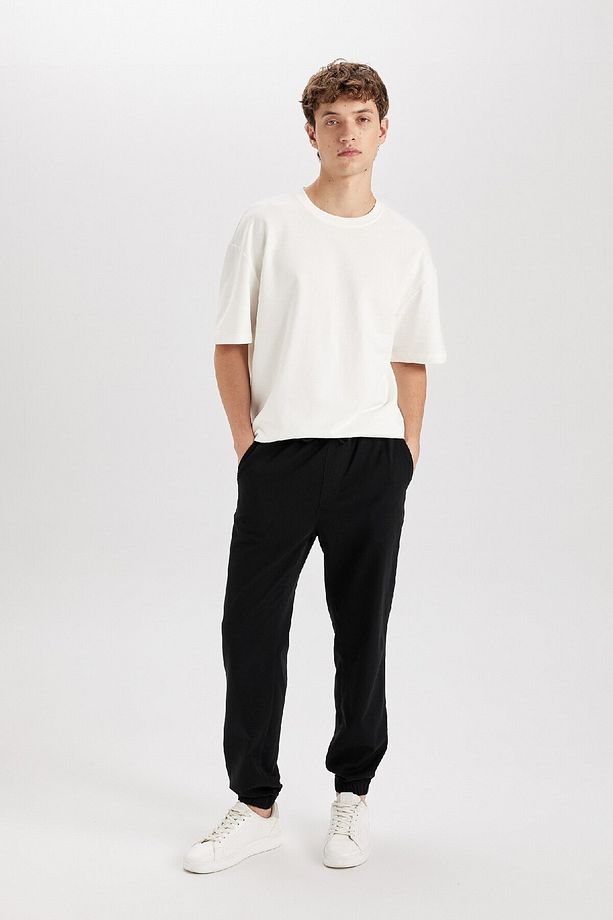 %100 Pamuk Jogger Gabardin Pantolon Beli Regular Fit Bağcıklı Lastikli Paça D5927ax24au - 3