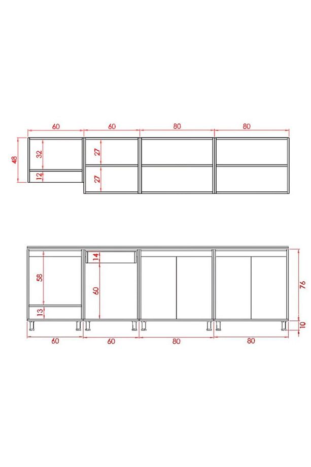280 Cm Menekşe Hazır Mutfak Dolabı Ankastre Ve Aspiratör Modüllü Beyaz Ve Antrasit(TEZGAH DAHİL) - 3