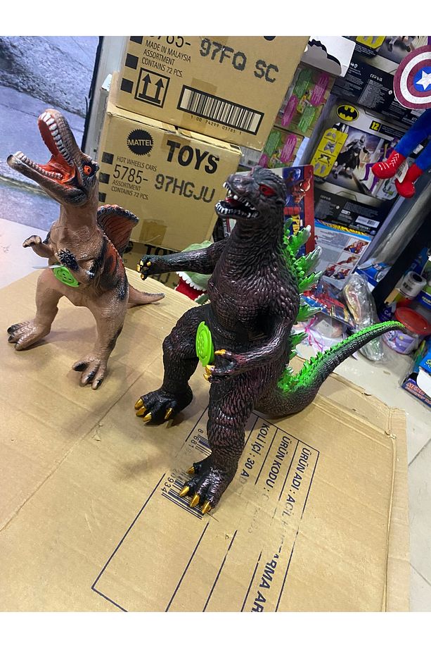 Godzilla ve Dinazor Trex  -  İkili Sesli Gerçek ve Sert Görünümlü Dev  Dinazor Set - 3