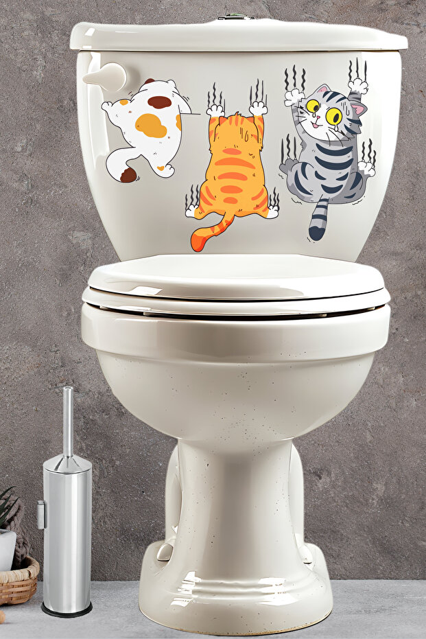 Toilet Sticker Climbing Cute Cats Scratch-Resistant Toilet Sticker Ech172