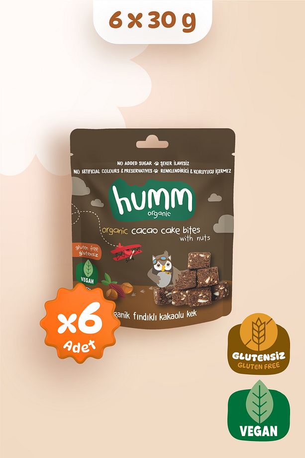 Organik Glutensiz Vegan Kakaolu ve Fındıklı Kek Atıştırmalık Paketi - 6 adet - 1