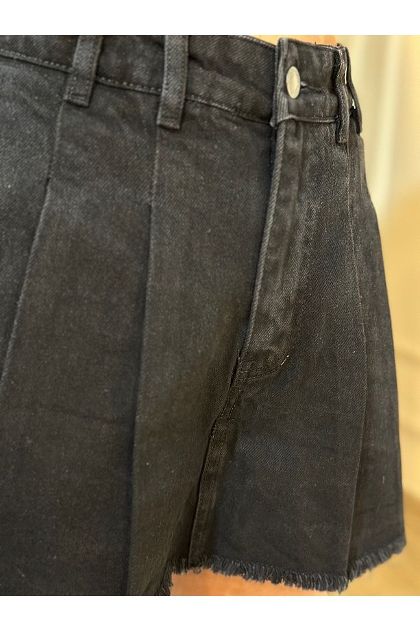 Pileli Denim Şort Etek - 3