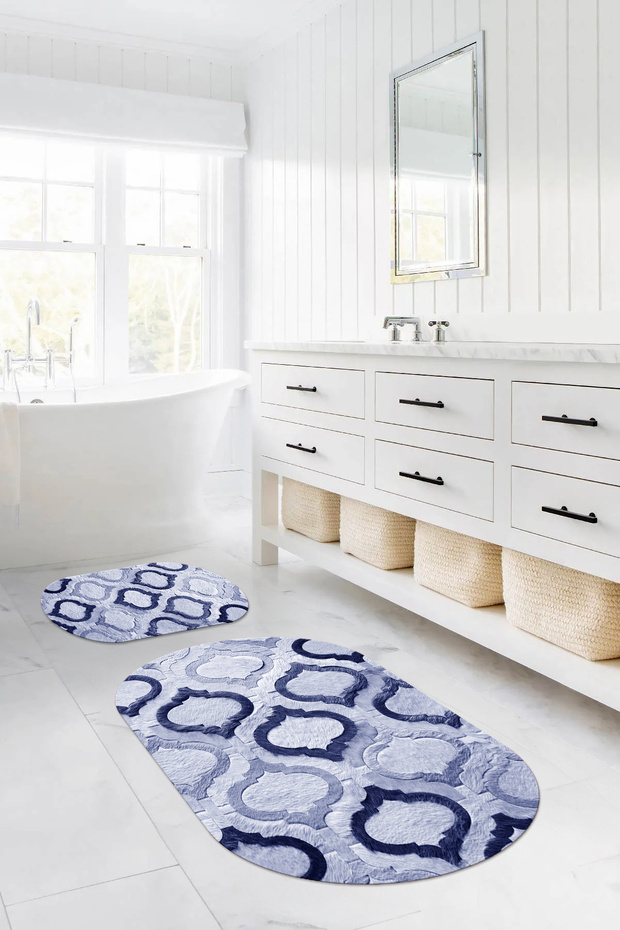 Digital Printing Washable Non-Slip Base Mug Model Oval Bath Mat Toilet Set