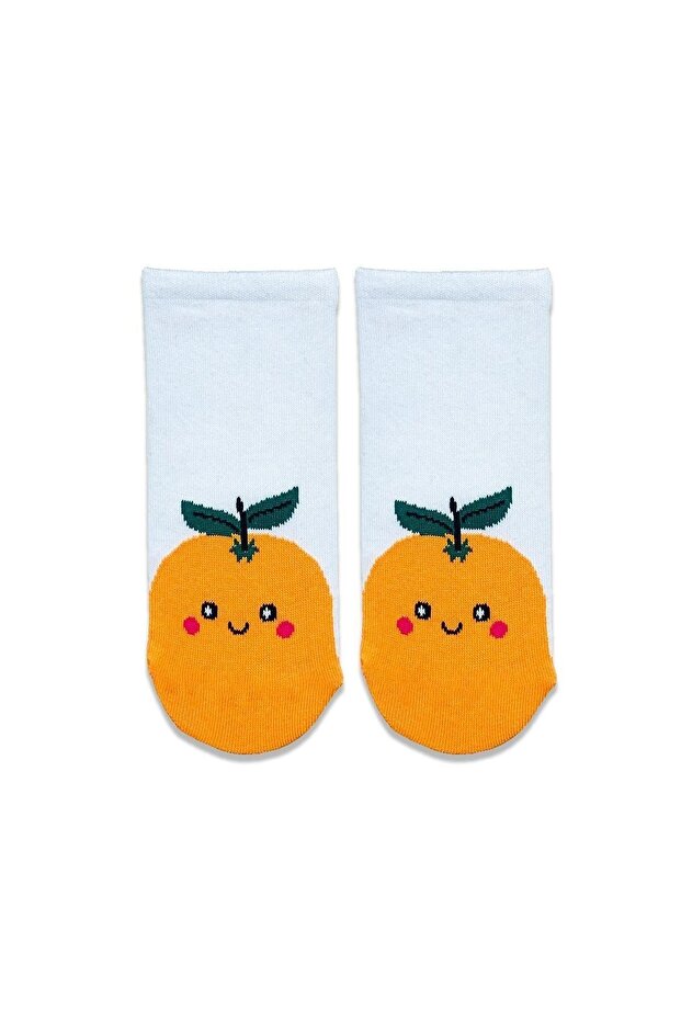 Orange PatterNed Cheerful Booties Socks - 1