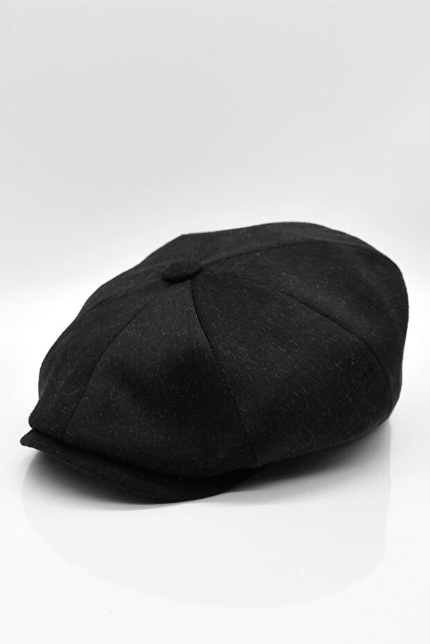 Men's Hat Black Wool Cap Flat Cap - 5