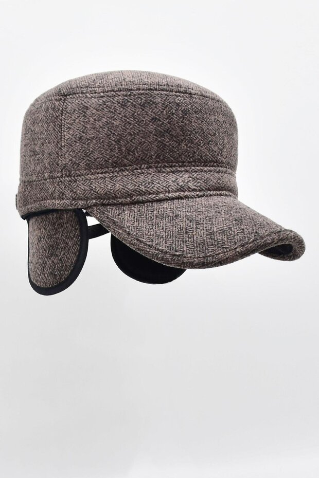 Winter Ear Cap Hat Flat Cap Brown - 1