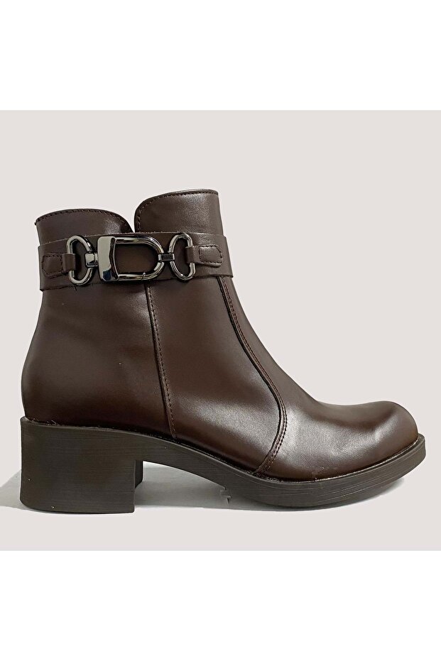 Women's buckled zippered leather boots 1265 - cocoa - size 39