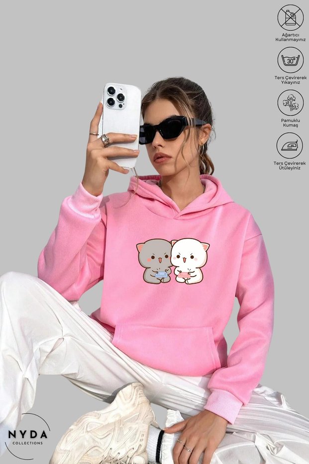 Unisex Hoodie Long Sleeve Bubu Dudu Game Printed Hooded Sweatshirt Oversize Cotton