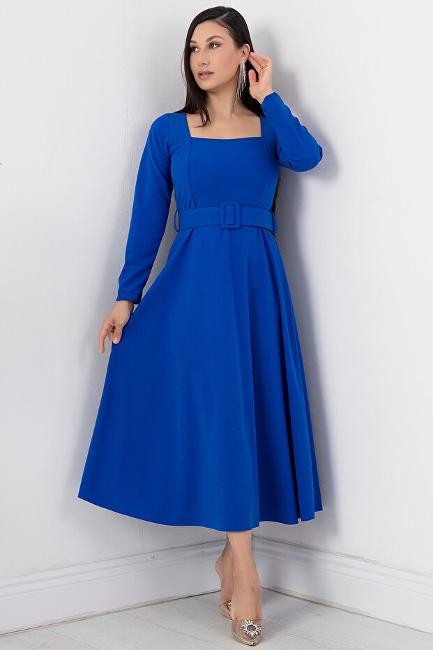 Kare Yaka Kemerli Elbise 2024-2160 - 6