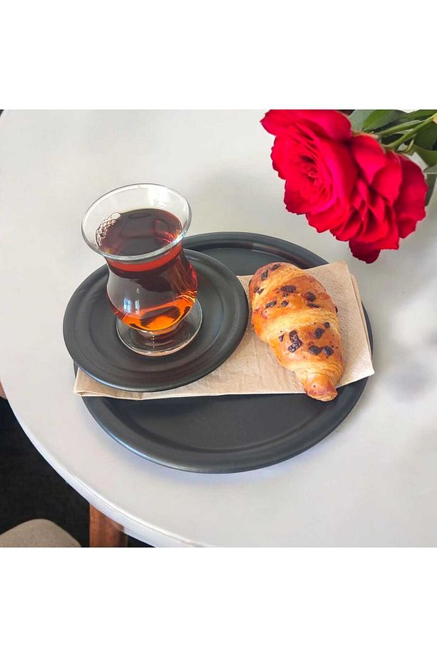 Metal Sunum Tepsisi Metal Çay Tabağı Set- 6 Adet Çay Tabağı Ve 6 Adet Sunum Tepsisi Sunumluk Tabak - 2