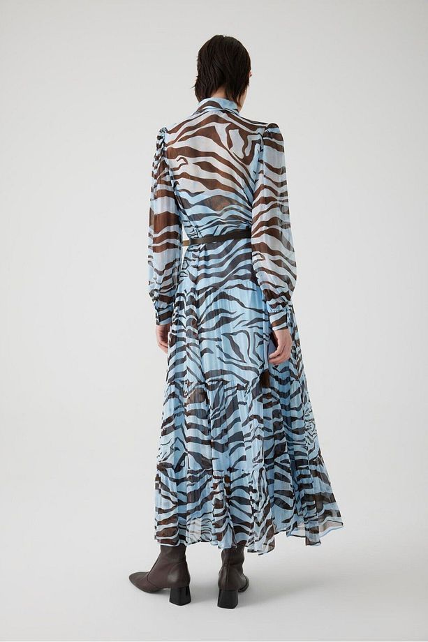 Zebra Desen Astarlı ve Kemerli  Regular Maxi Elbise - 4