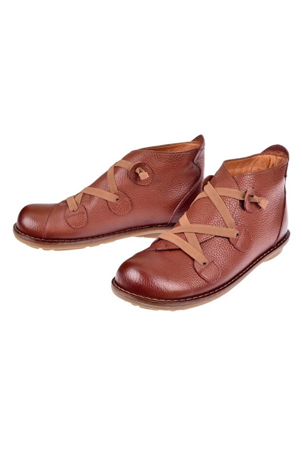 Hakiki Deri Önü Lastikli Kısa Kadın Bot PLM-34433 TABA - 4