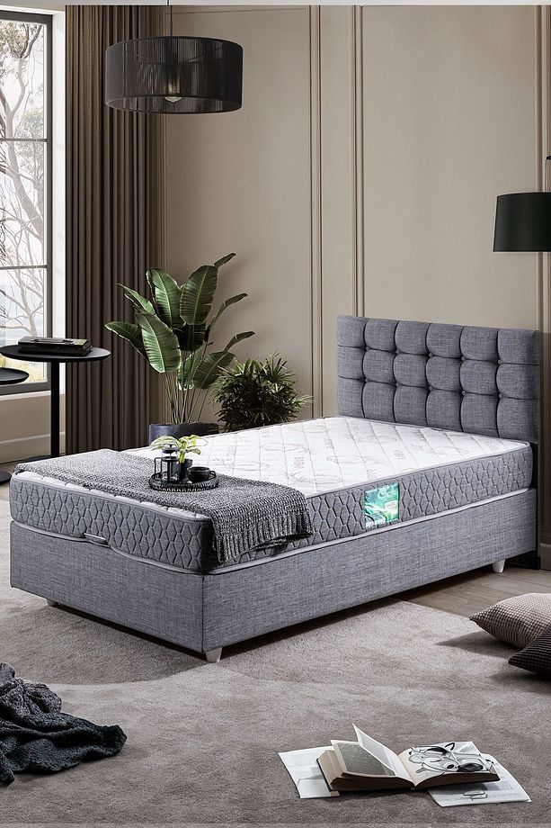 Venedik Tek Kişilik Baza Başlık Comfort Yatak Seti Gri - 1