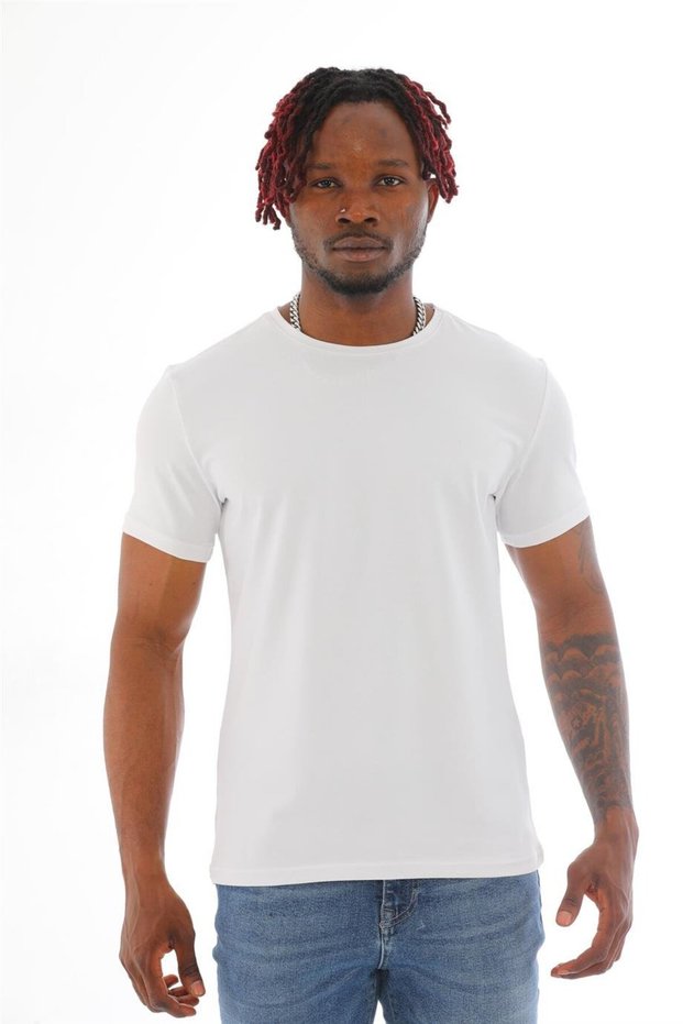 Men's Slim Fit Cotton Lycra Basic Short Sleeve T-shirt-white