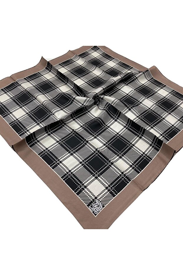 Black and White Patterned Tivil Silk Scarf 0009