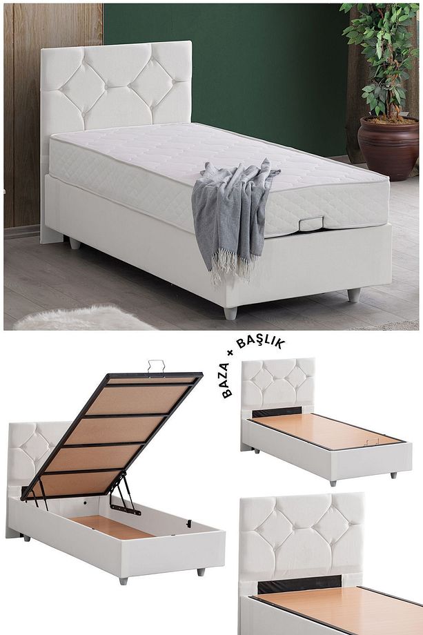 Glamis Ikili Set, Tek Kişilik Baza Başlık Seti - Beyaz - 1