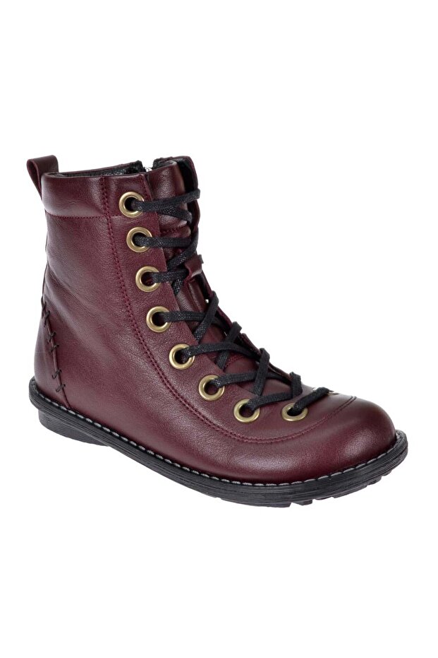 Hakiki Deri Günlük Kadın Bot PLM-34431 BORDO - 1