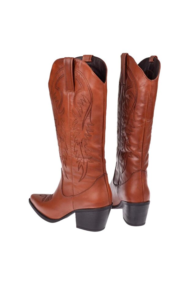 Hakiki Deri İşlemeli Western Kadın Çizme PLM-011 TABA - 5