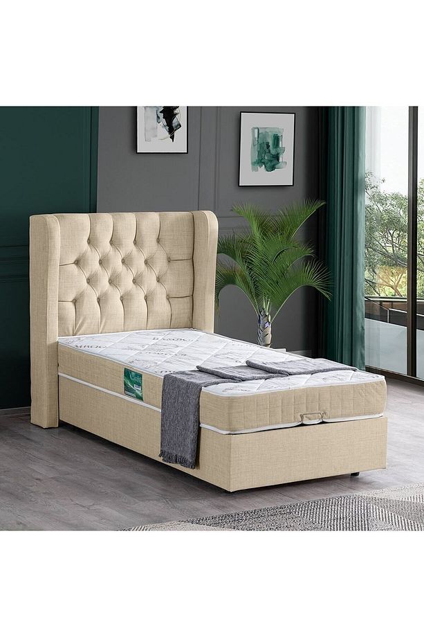 Riga Tek Kişilik Baza Başlık Comfort Yatak Seti, Krem - 3