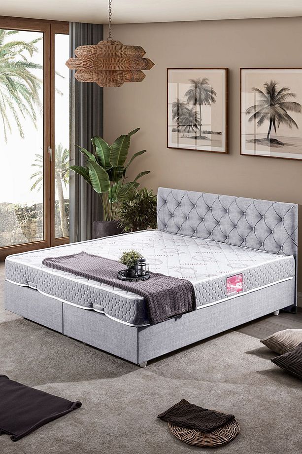 Eylül Çift Kişilik Baza Başlık Letto Yatak Seti Açık Gri - 1