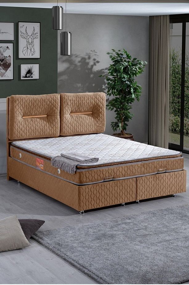 Astra Ikili Set, Çift Kişilik Baza Başlık Seti, Açık Kahve - 1