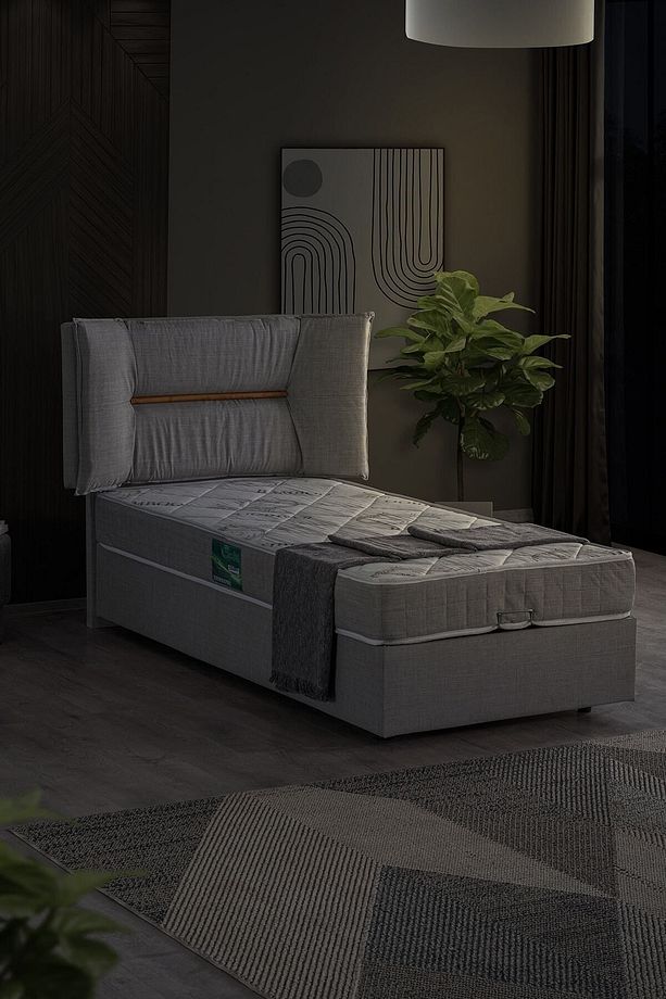 Lizbon Ikili Set, Tek Kişilik Baza Başlık Seti, Açık Gri - 3