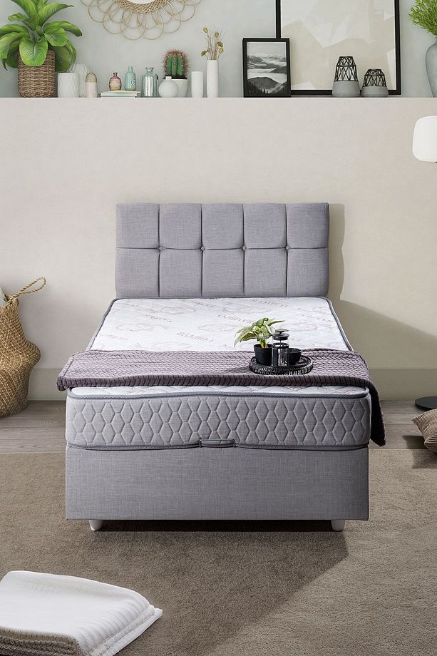 Berlin Tek Kişilik Baza Başlık Comfort Yatak Seti, Açık Gri - 3