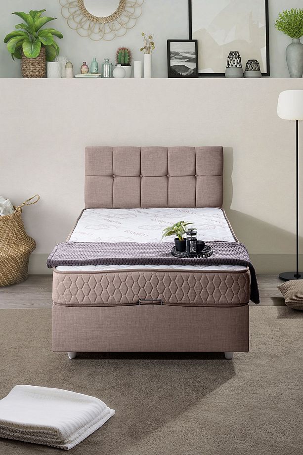 Berlin Tek Kişilik Baza Başlık Comfort Yatak Seti, Kahverengi - 2