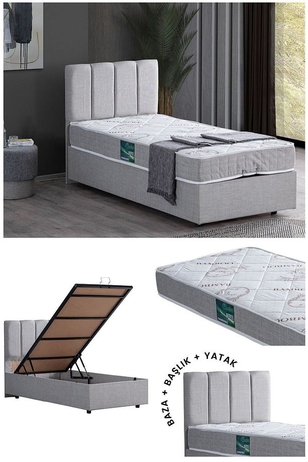 Defne Tek Kişilik Baza Başlık Comfort Yatak Seti, Açık Gri - 1