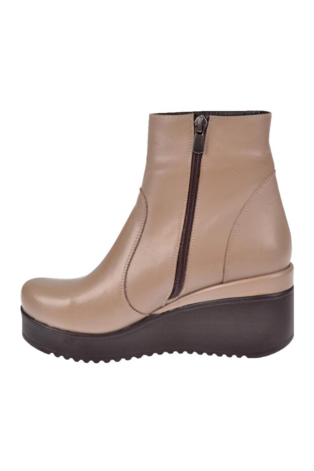 Hakiki Deri Dolgu Taban Kadın Bot AYK-300 VİZON - 3