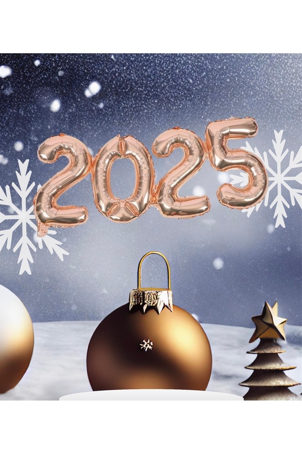 New Year Rose Gold 2025 Foil Balloon Each Figure Size 36-40 cm