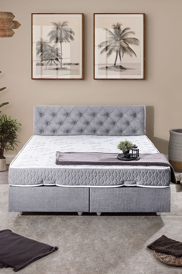 Eylül Çift Kişilik Baza Başlık Letto Yatak Seti Açık Gri - 2