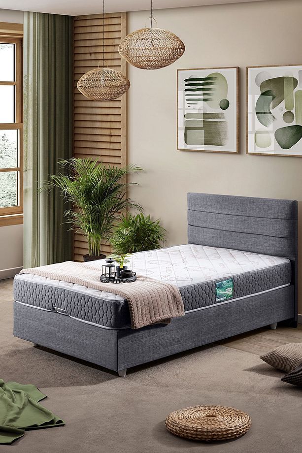 Sofia Tek Kişilik Baza Başlık Comfort Yatak Seti Gri - 1