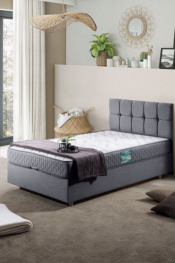 Berlin Tek Kişilik Baza Başlık Comfort Yatak Seti - Gri - 1
