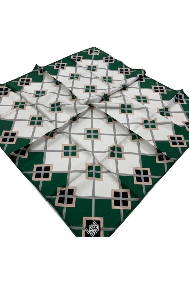 Green Patterned Tivil Silk Scarf 22498 - 02