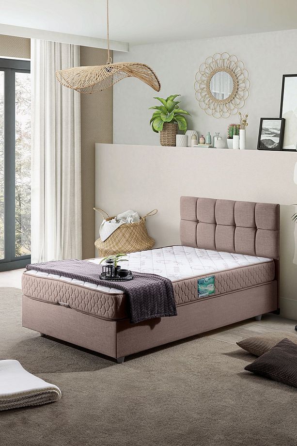 Berlin Tek Kişilik Baza Başlık Comfort Yatak Seti, Kahverengi - 1