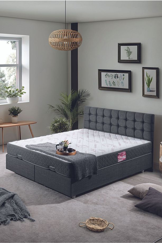 Venedik Çift Kişilik Baza Başlık Letto Yatak Seti Antrasit - 1